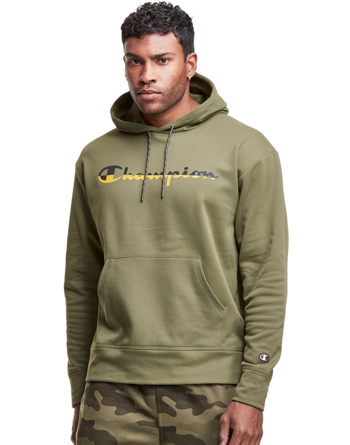 Champion Mens Hoodie NZ - Game Day Script Logo Olive ( 3602-AGDHW )